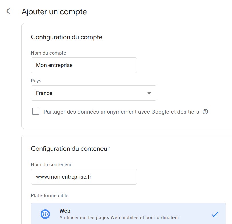Création compte Google Tag Manager