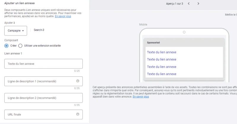 Liens annexes Google Ads